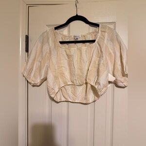 WeWoreWhat Beige Striped Puff Sleeve Crop Top